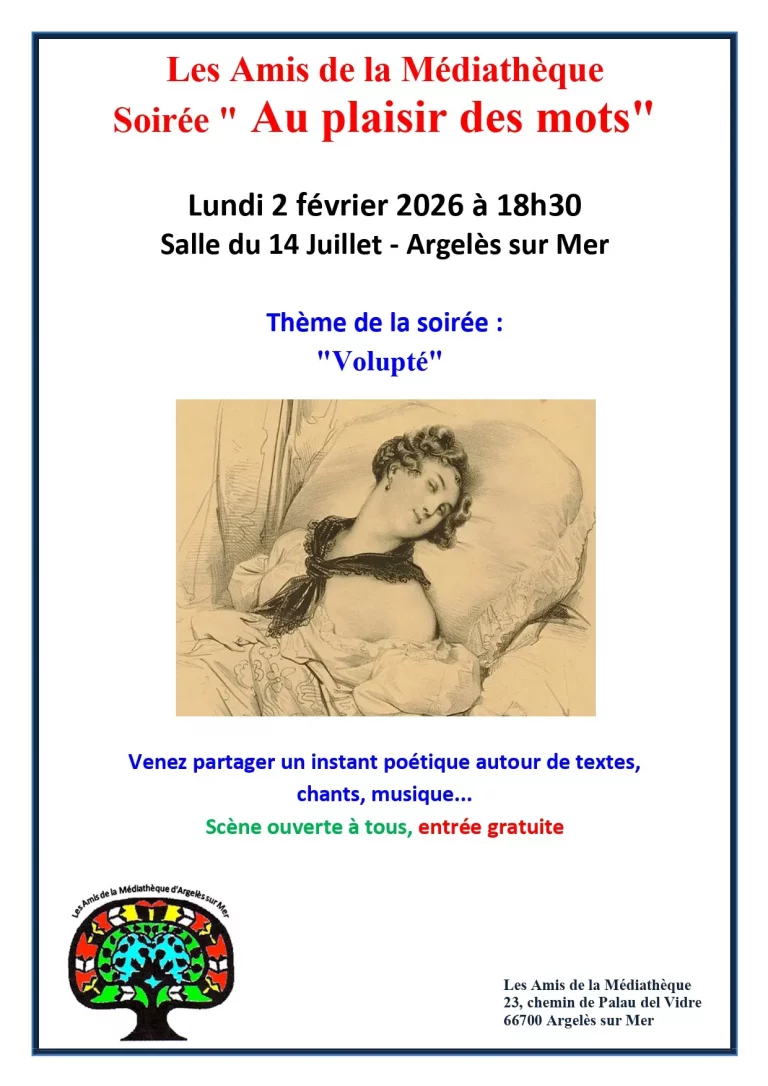 Argelès-sur-Mer (Février-Mars 2026) : Spectacle poétique « Au Plaisir des Mots »