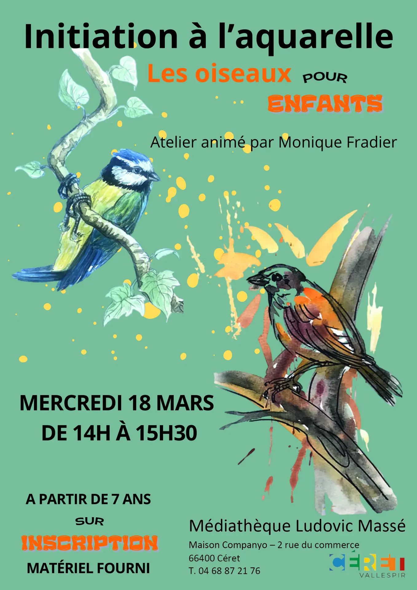Céret - 18 mars : Atelier d’aquarelle gratuit pour enfants avec Monique Fradier