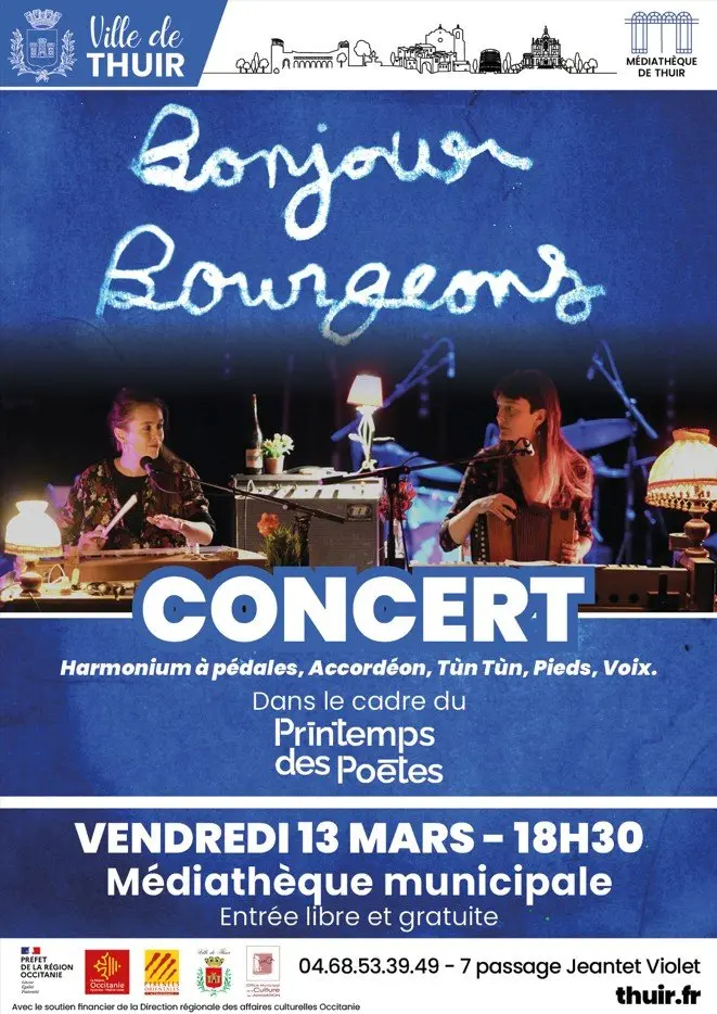 Thuir 13 mars : Concert gratuit « Bonjour Bourgeons » au Printemps des Poètes