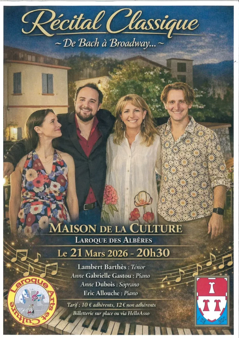 Laroque-des-Albères - 21 mars 2026 - Récital « De Bach à Broadway » : Une soirée musicale exceptionnelle