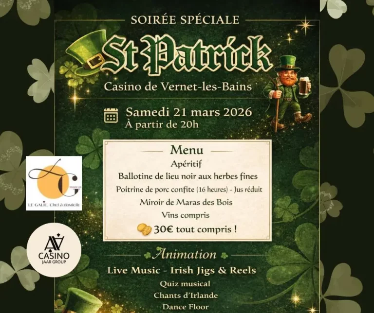 Soirée Saint Patrick à Vernet-les-Bains : Une immersion festive le 21 mars !