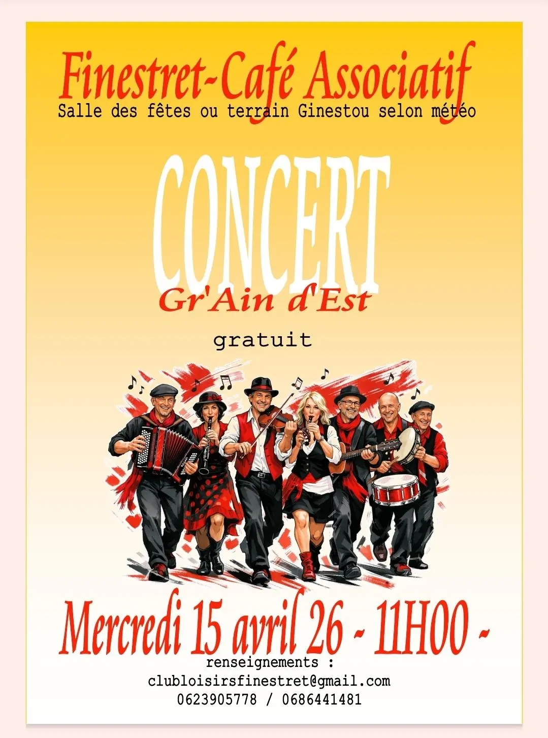 Concert Grain d'Est à Finestret - 15 avril : Un moment musical gratuit et inoubliable