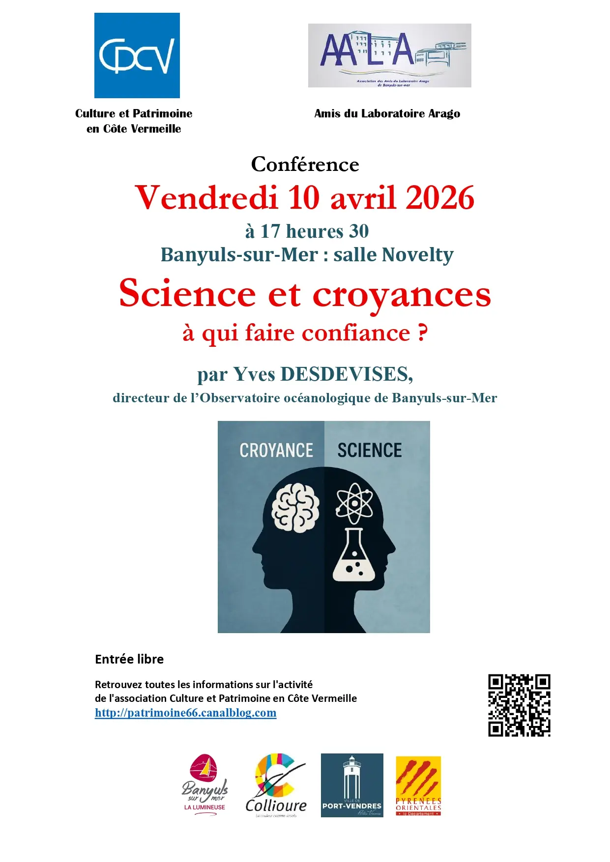 Conférence à Banyuls-sur-Mer le 10 avril : Décoder les connaissances et croyances