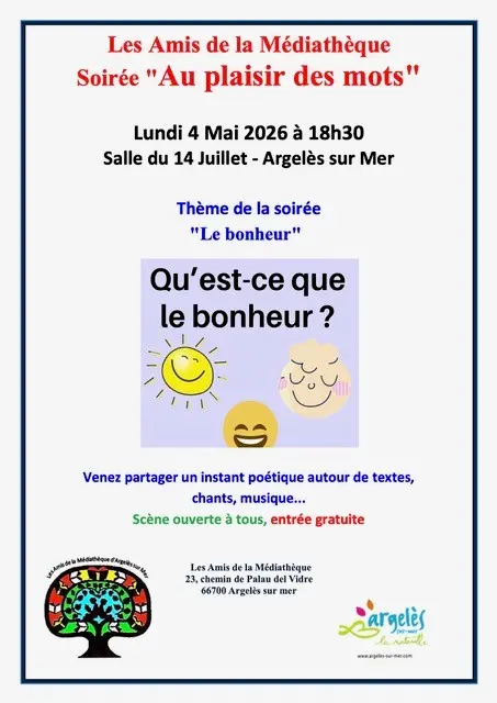 Argelès-sur-Mer, 4 mai : Soirée littéraire et musicale « Au Plaisir des Mots »